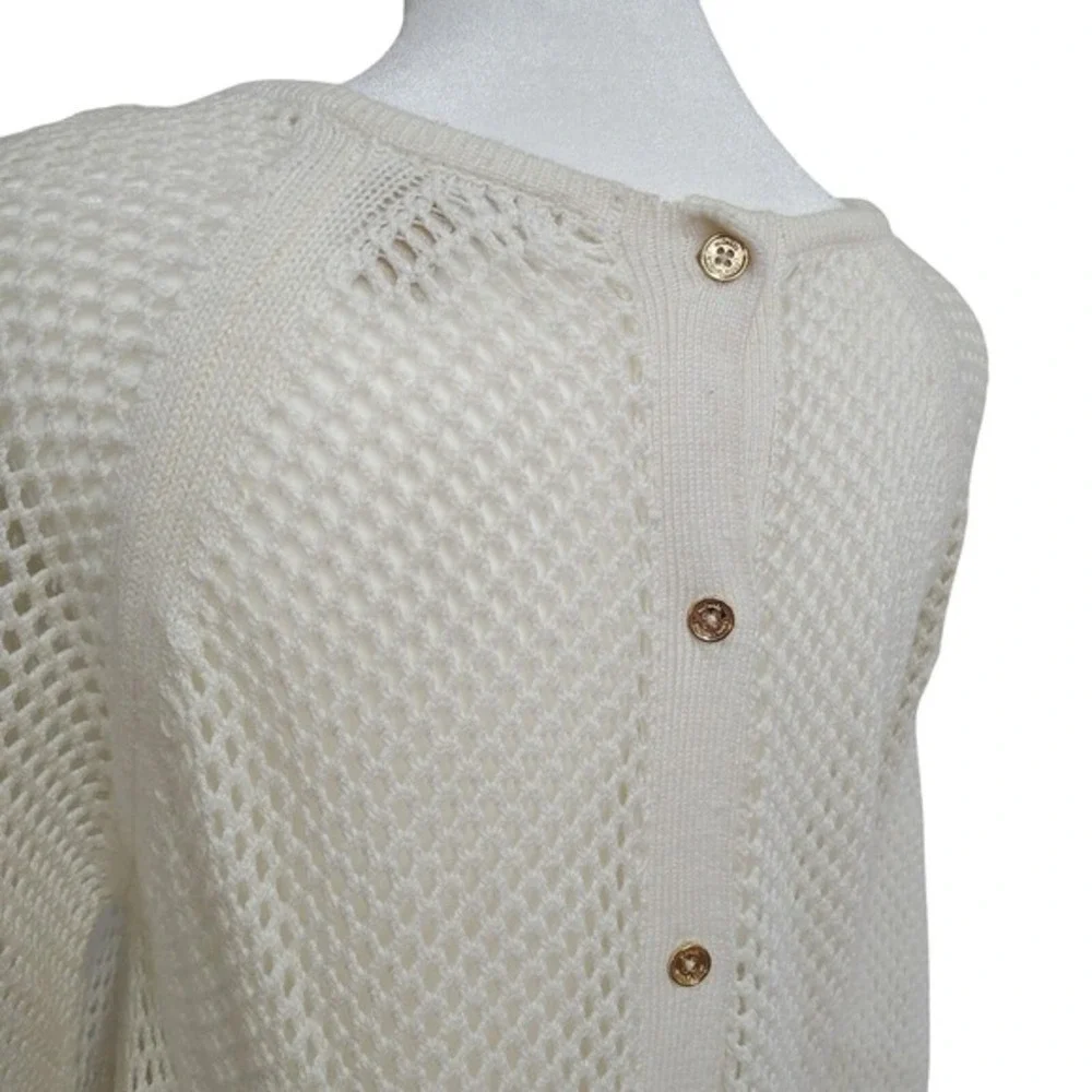 Michael Kors Blouse Womens Size XS Long Sleeve Ivory Knitted Coachella Boho Edgy